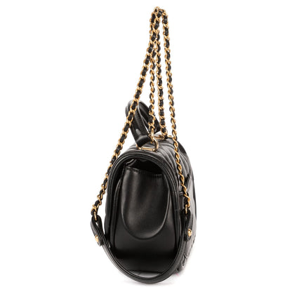 Chanel Reverse Top Handle Chevron Flap Bag Black Lambskin — view 3