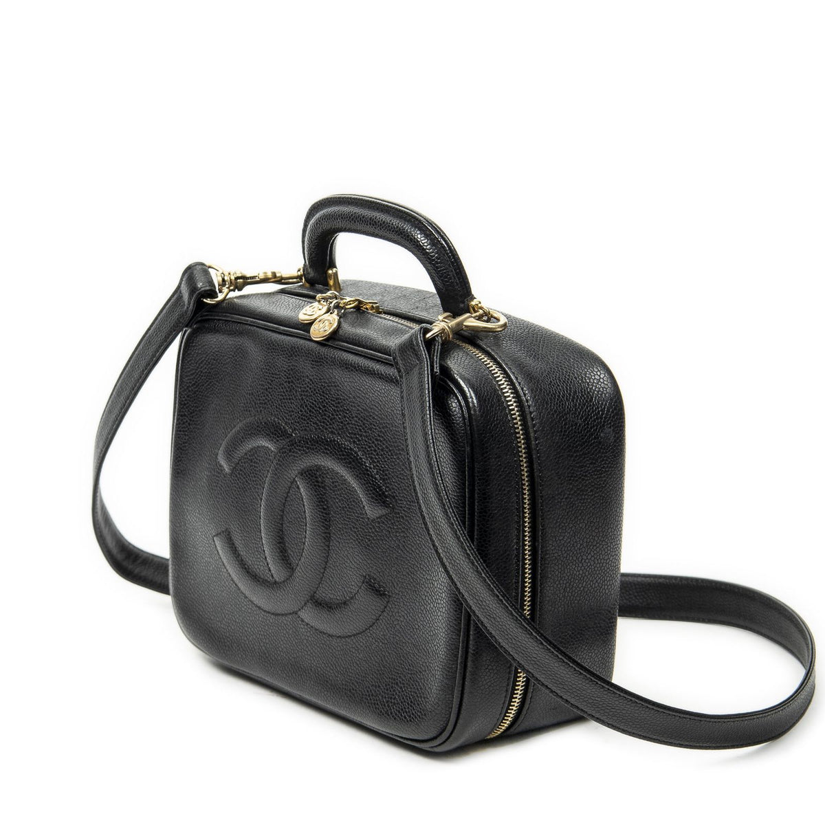Chanel CC Vanity Top Handle Black Caviar Leather Handbag — view 2