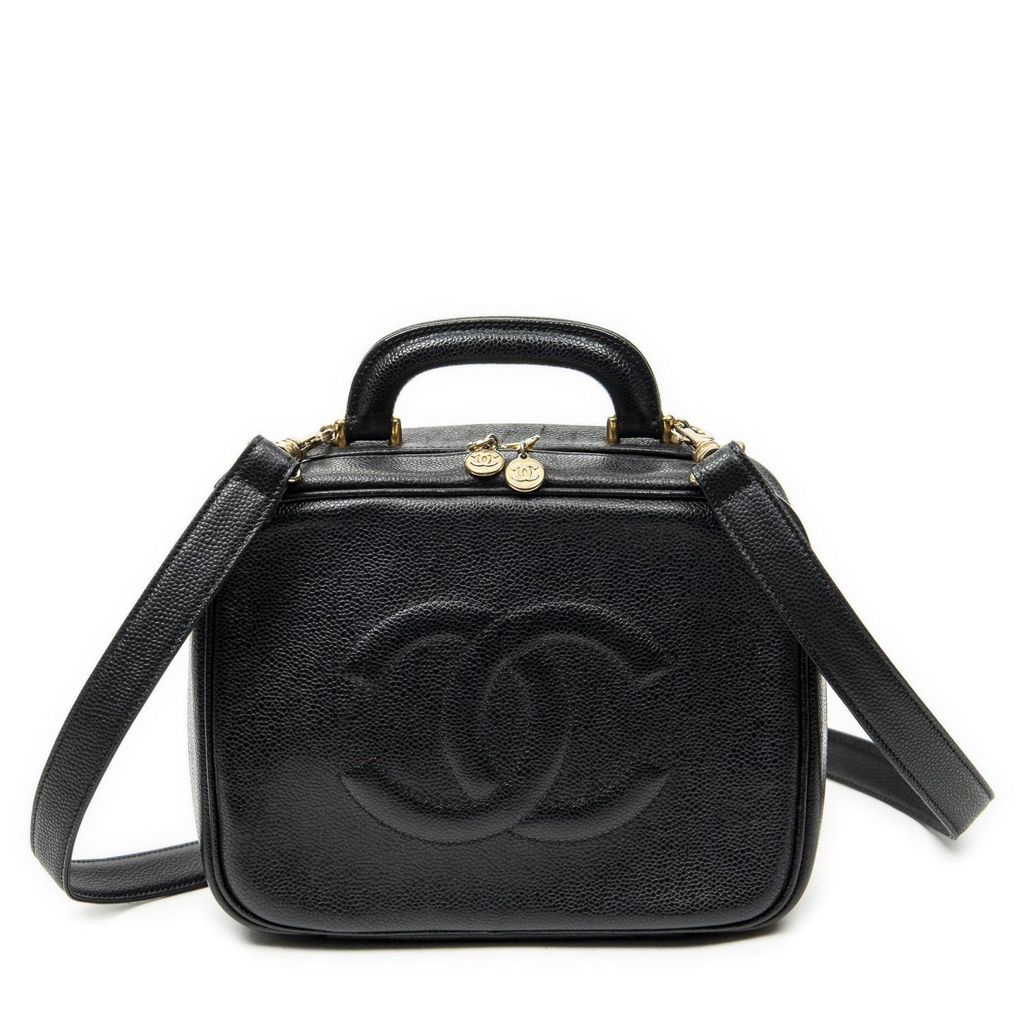 Chanel CC Vanity Top Handle Black Caviar Leather Handbag