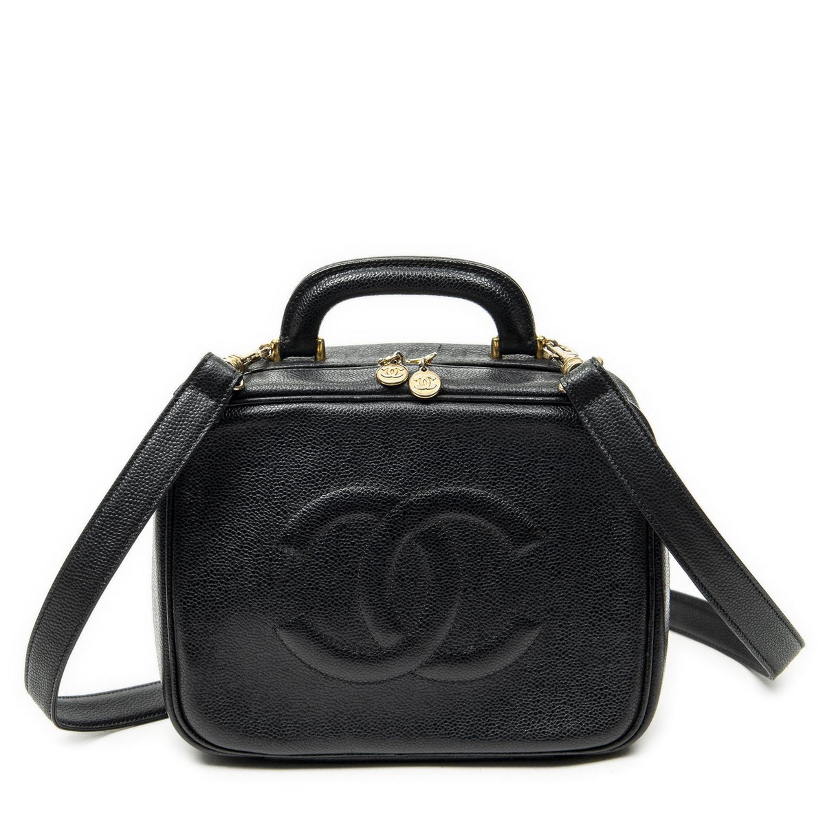 Chanel CC Vanity Top Handle Black Caviar Leather Handbag