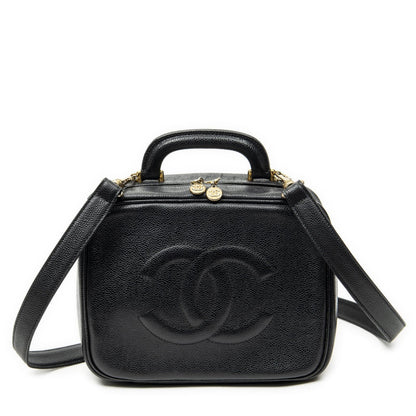 Chanel CC Vanity Top Handle Black Caviar Leather Handbag