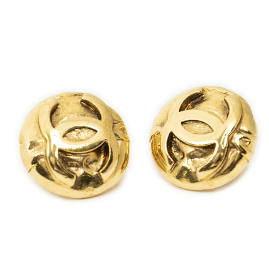 Chanel CC Logo Round Clip-On Earrings Gold Plated