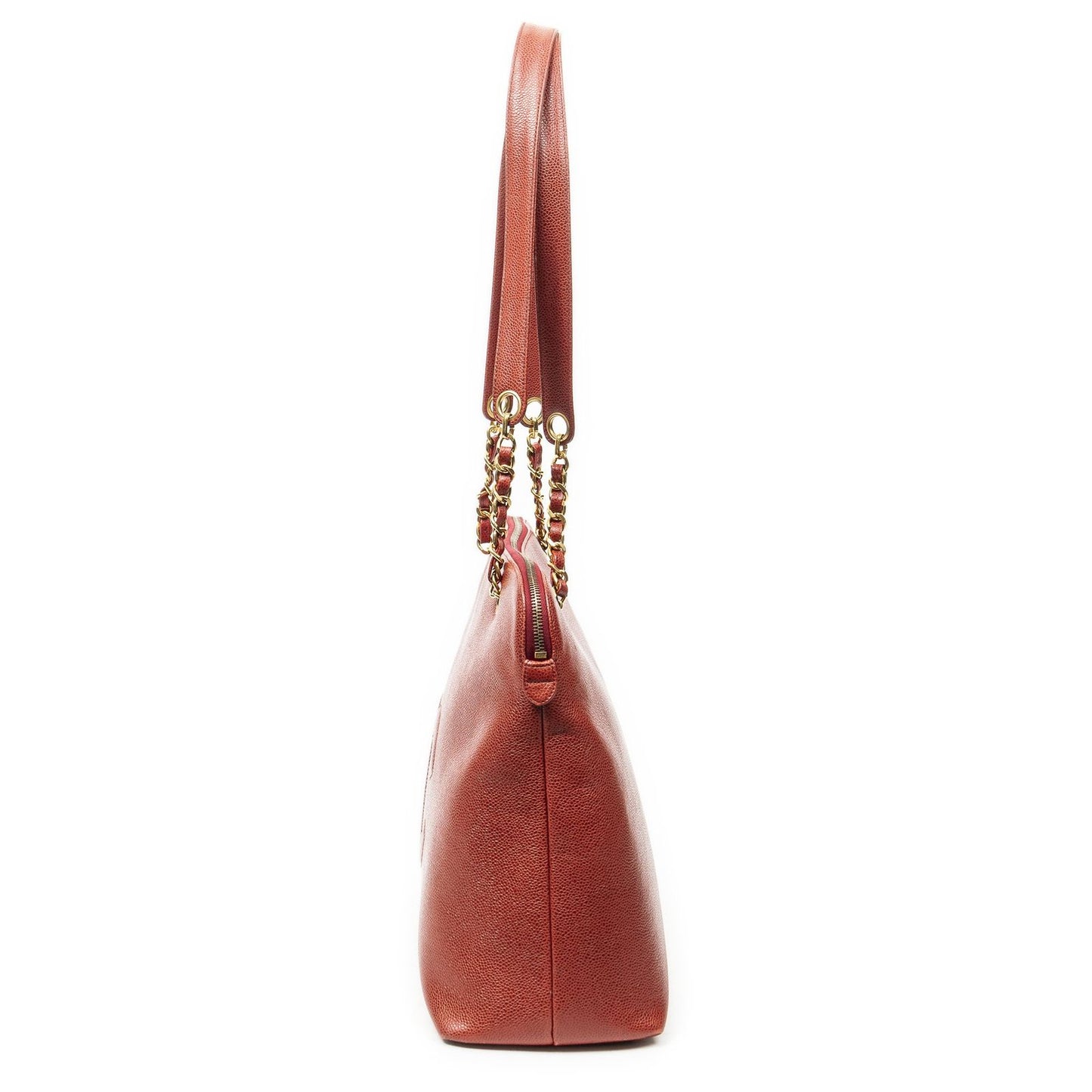 Chanel Large CC Dome Tote Red Caviar Leather — view 3