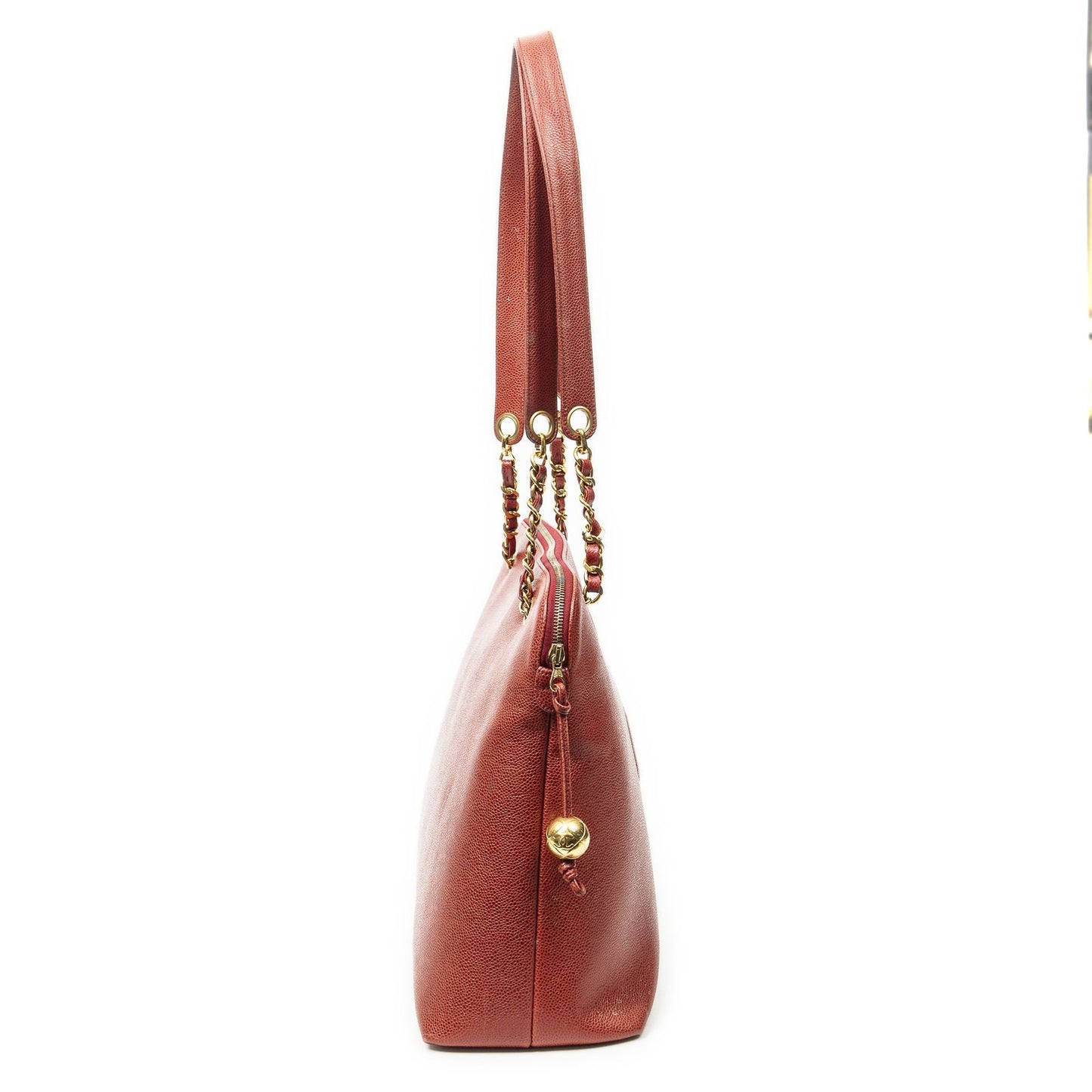 Chanel Large CC Dome Tote Red Caviar Leather — view 4