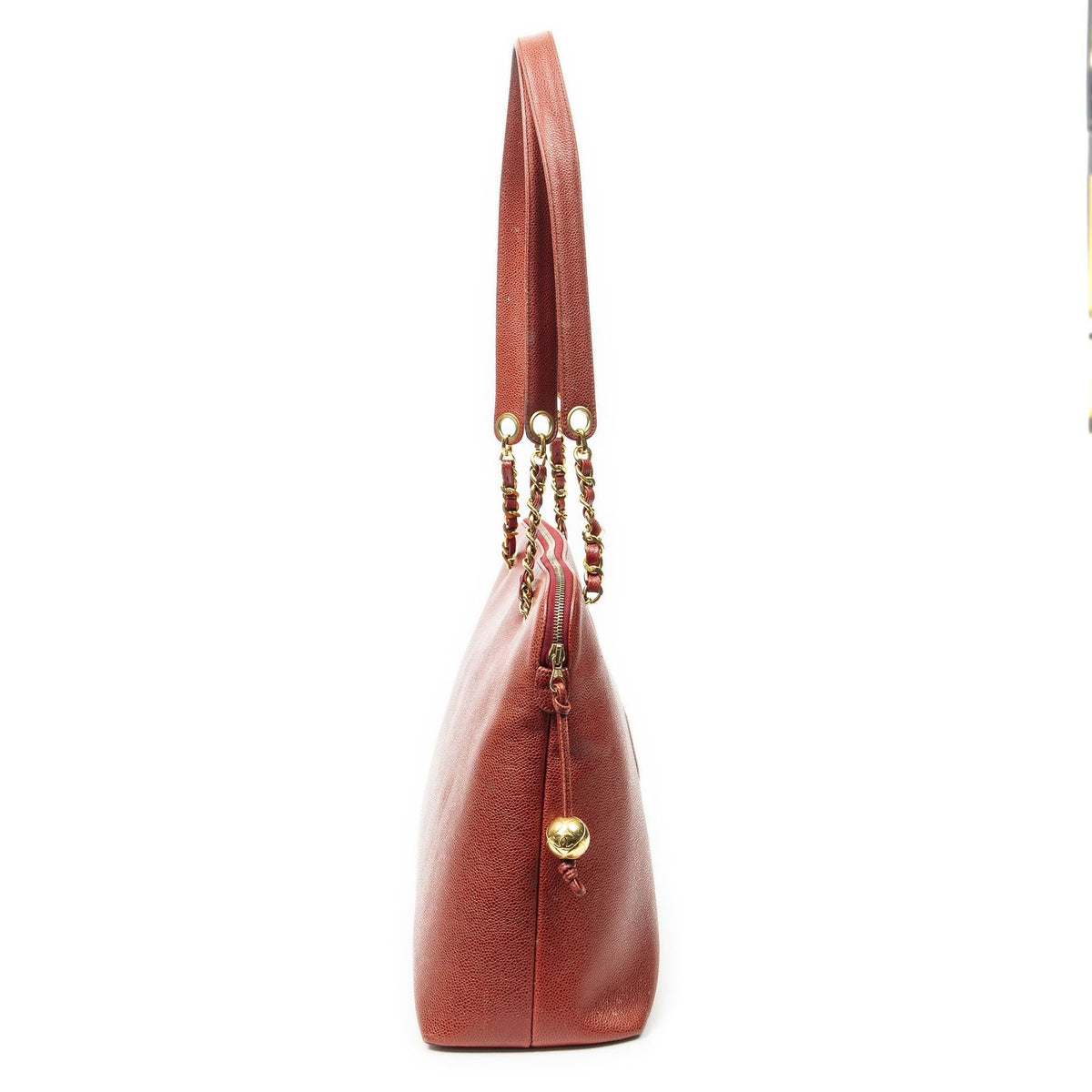 Chanel Large CC Dome Tote Red Caviar Leather — view 4