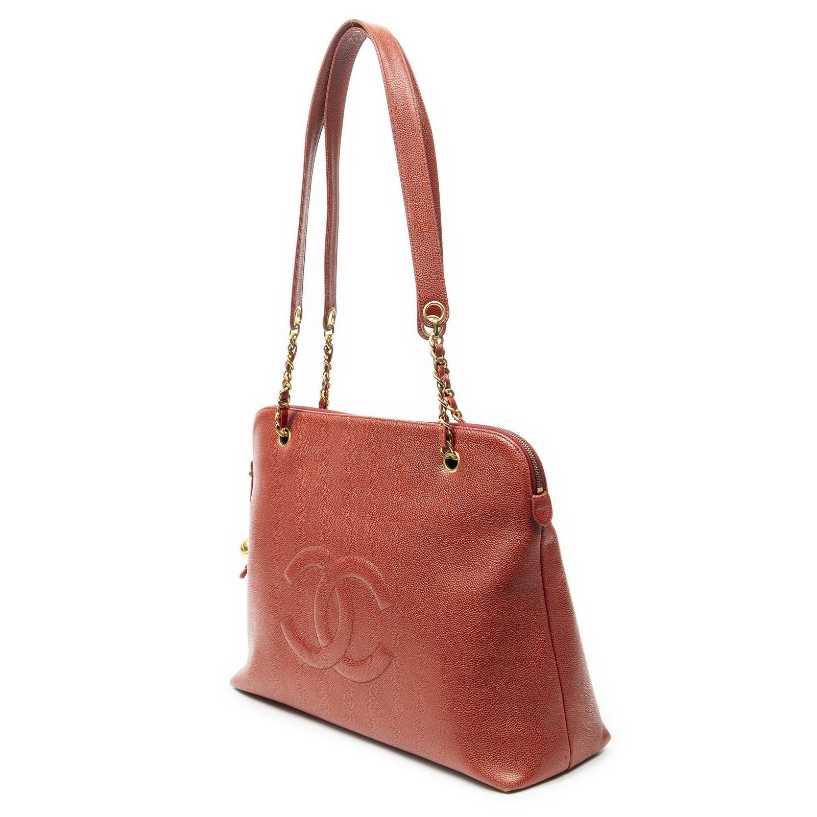 Chanel Large CC Dome Tote Red Caviar Leather — view 2