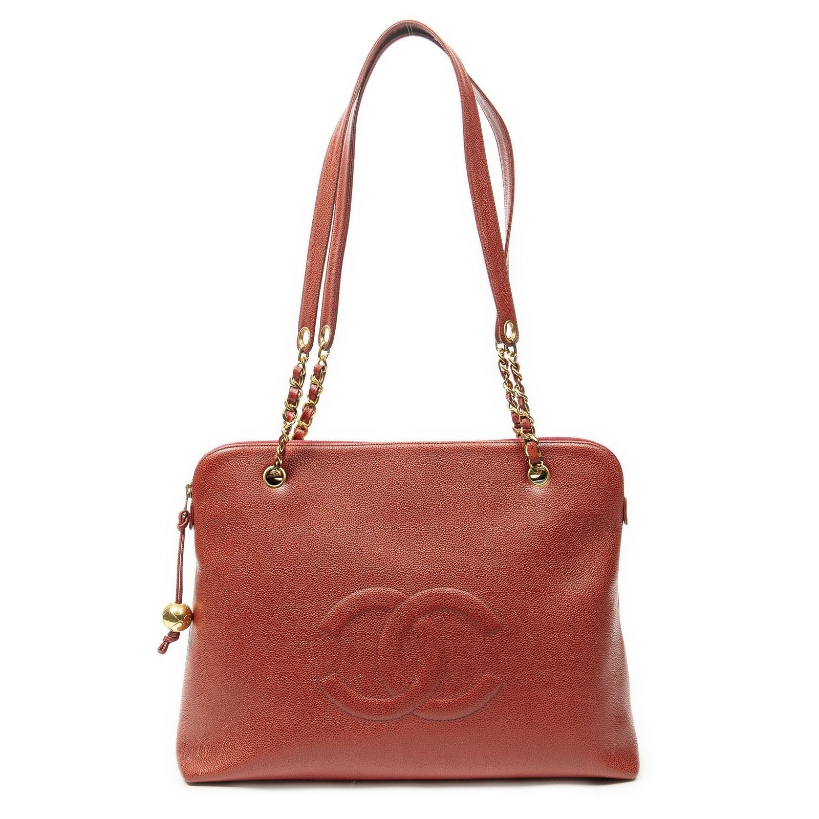 Chanel Large CC Dome Tote Red Caviar Leather