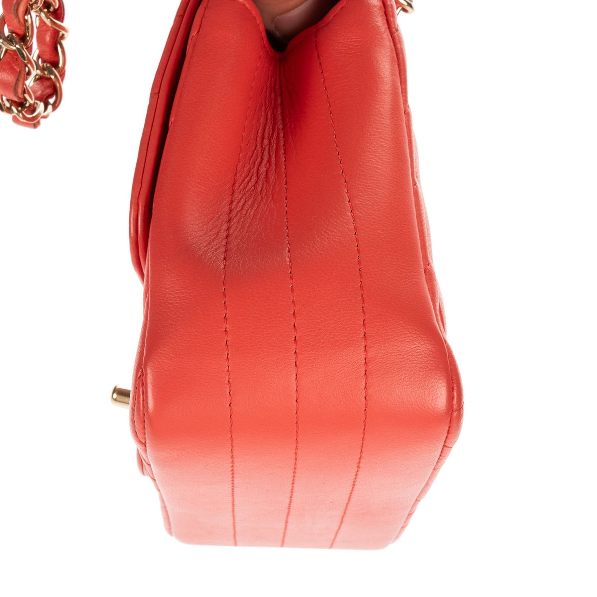 Chanel CC Timless Chain Crossbody Coral Pink Chevron Lambskin — view 7