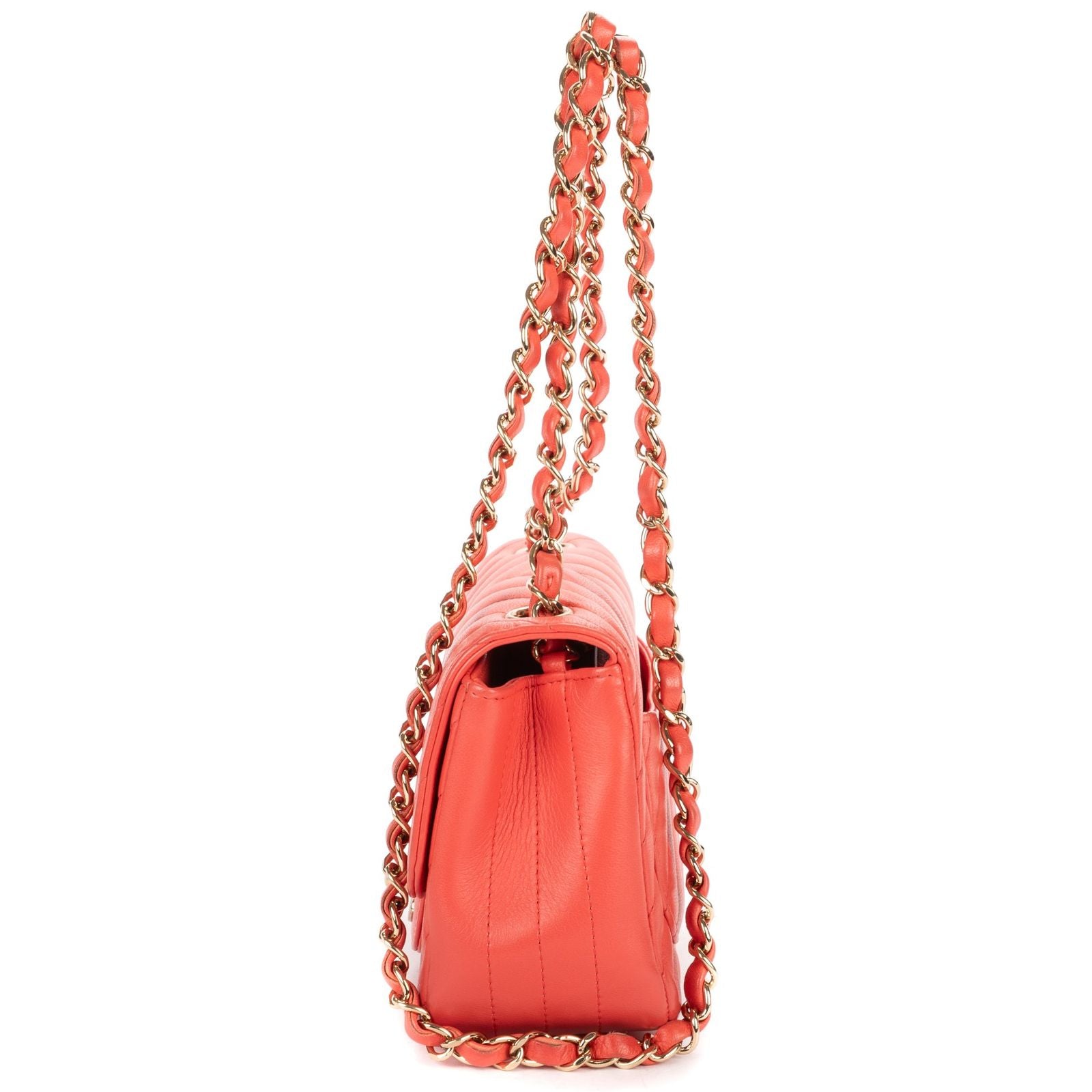 Chanel CC Timless Chain Crossbody Coral Pink Chevron Lambskin — view 3
