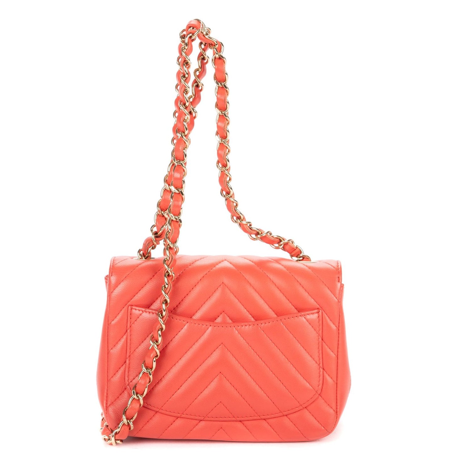 Chanel CC Timless Chain Crossbody Coral Pink Chevron Lambskin — view 5