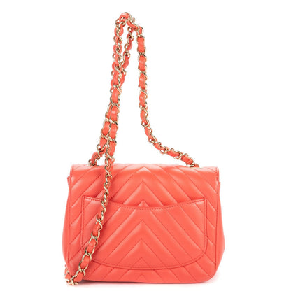 Chanel CC Timless Chain Crossbody Coral Pink Chevron Lambskin — view 5