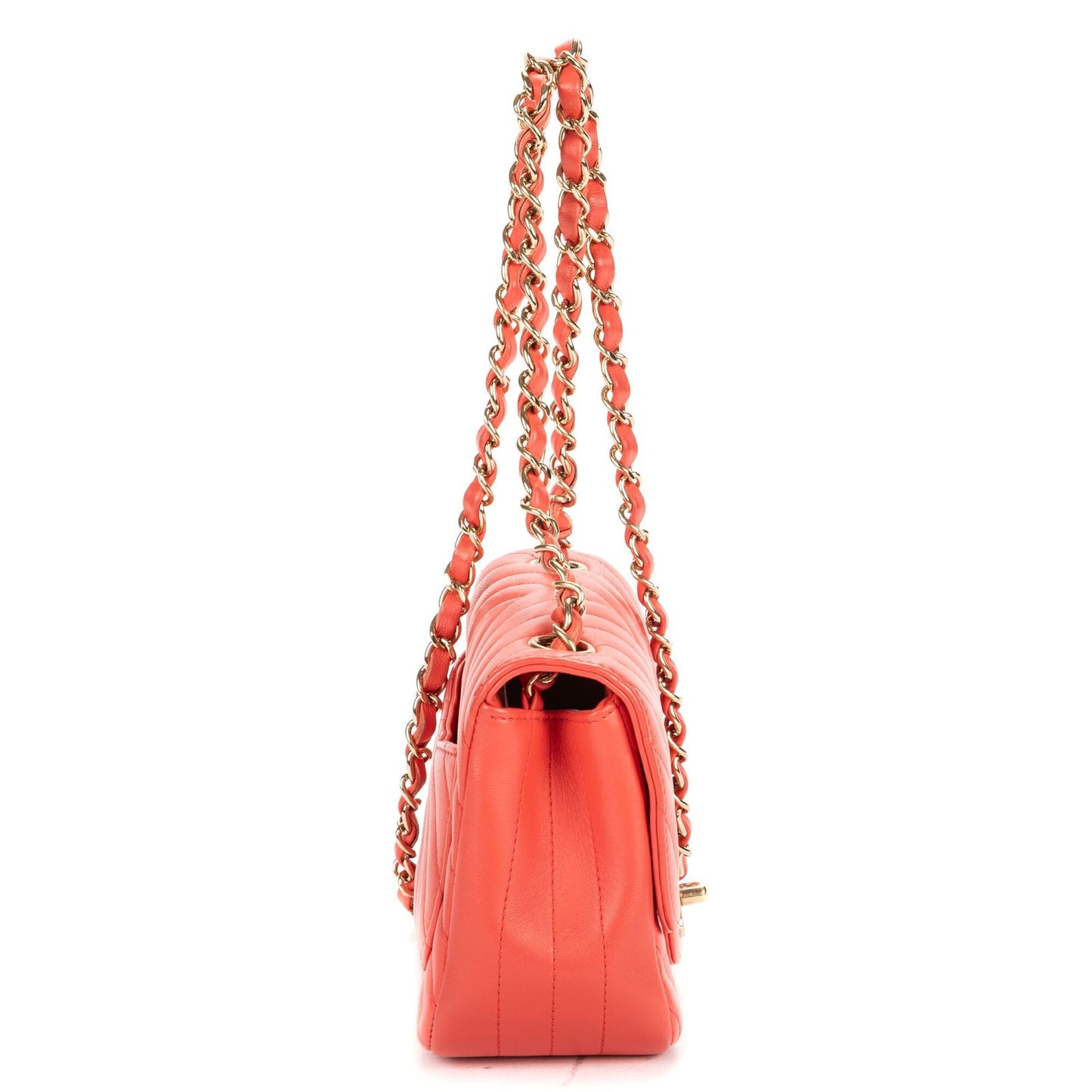 Chanel CC Timless Chain Crossbody Coral Pink Chevron Lambskin — view 4