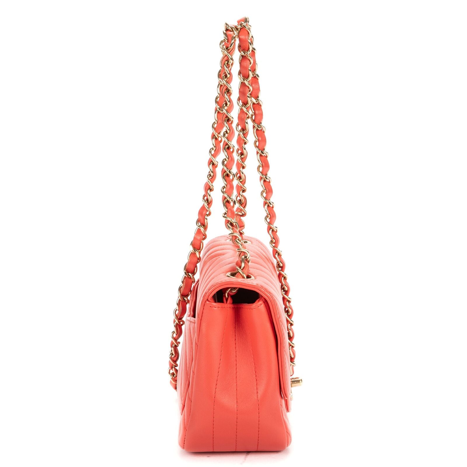 Chanel CC Timless Chain Crossbody Coral Pink Chevron Lambskin — view 4