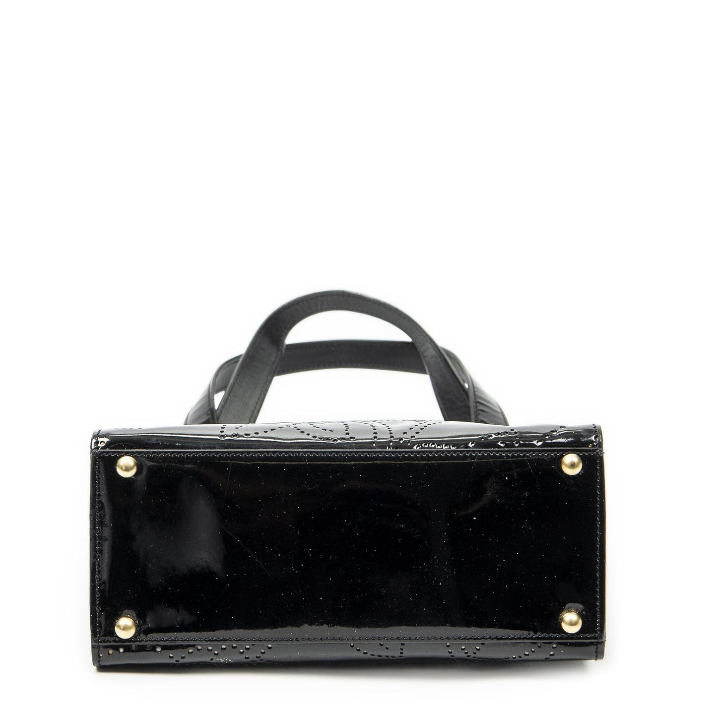 Chanel CC Perforated Camellia Tote Black Patent Leather — view 6