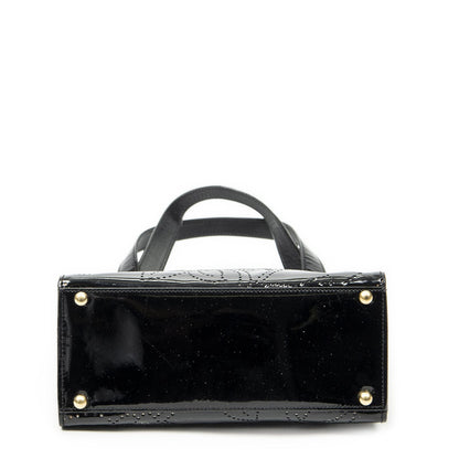 Chanel CC Perforated Camellia Tote Black Patent Leather — view 6