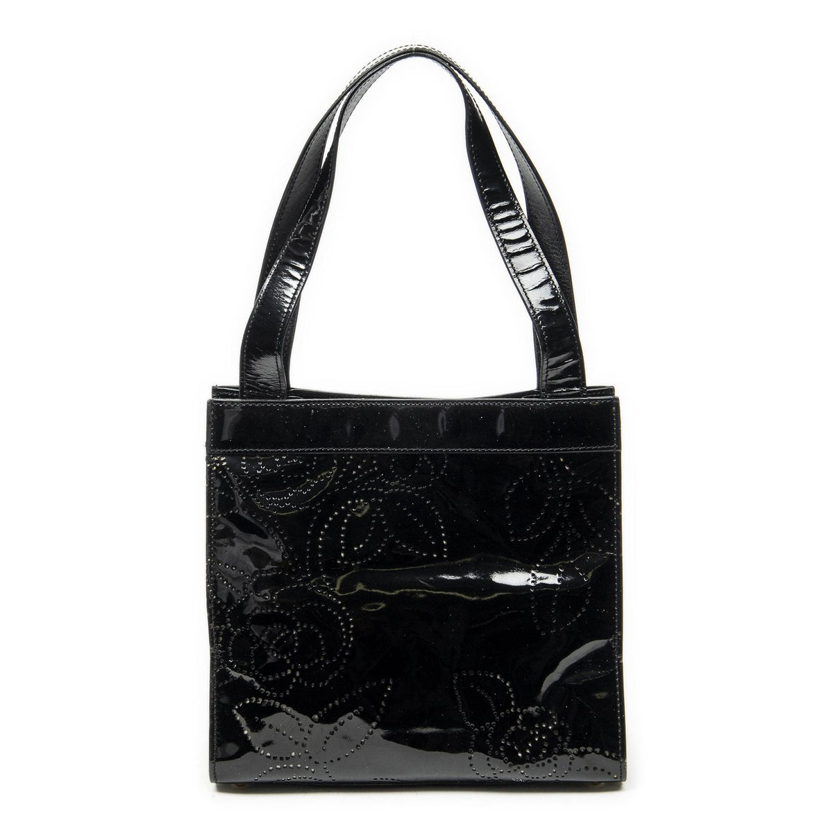 Chanel CC Perforated Camellia Tote Black Patent Leather — view 5