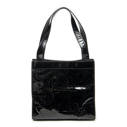 Chanel CC Perforated Camellia Tote Black Patent Leather — view 5