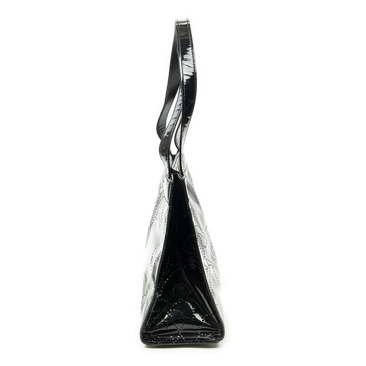 Chanel CC Perforated Camellia Tote Black Patent Leather — view 4