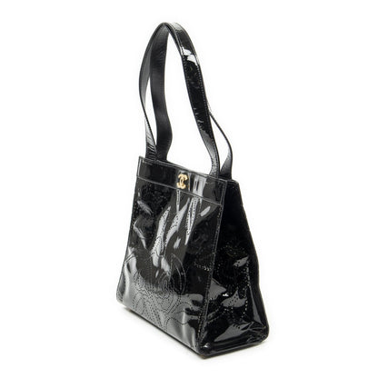 Chanel CC Perforated Camellia Tote Black Patent Leather — view 2