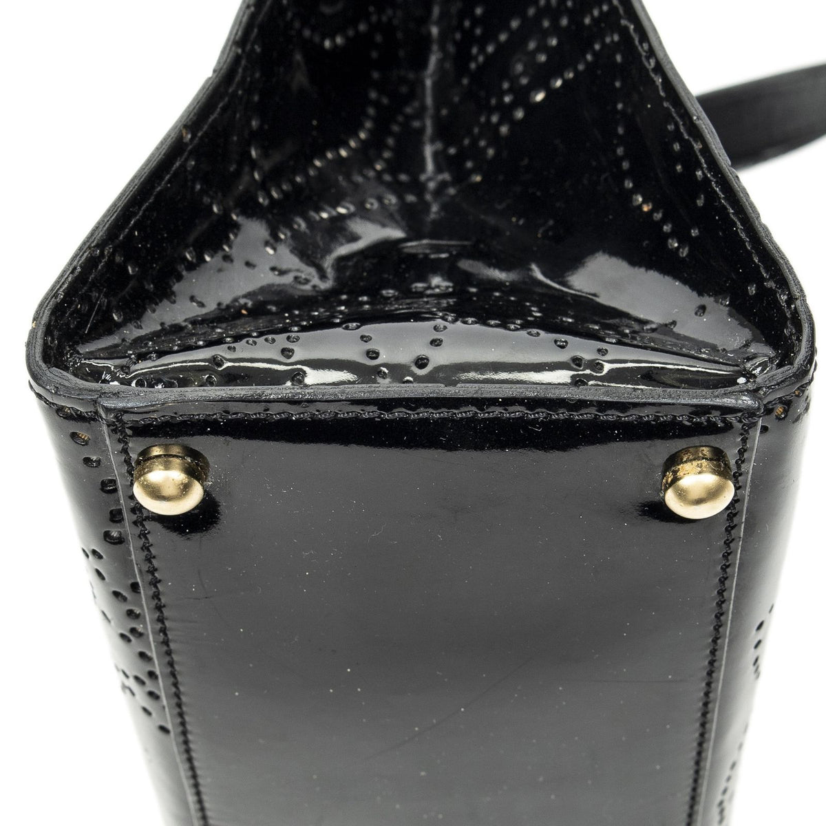 Chanel CC Perforated Camellia Tote Black Patent Leather — view 7