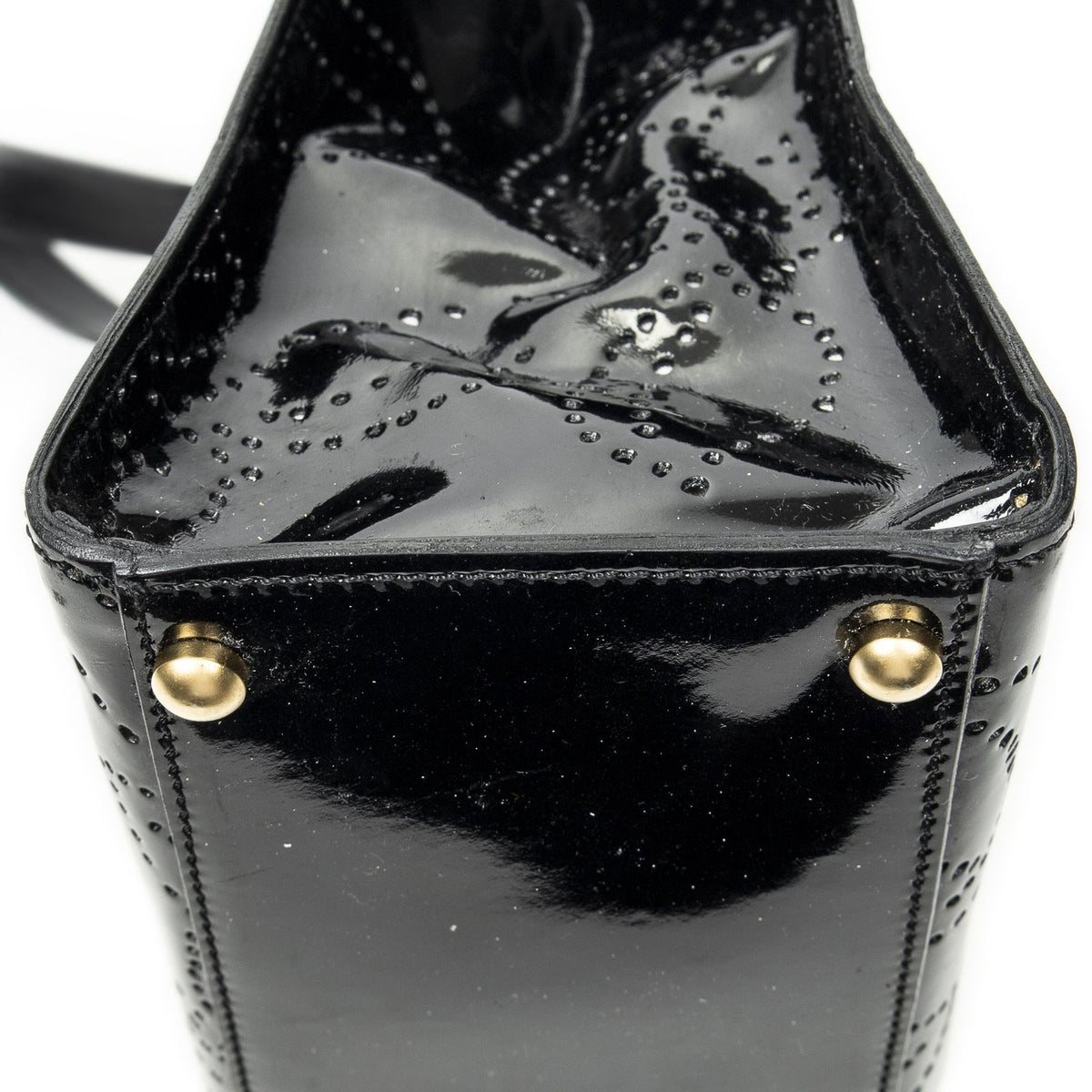 Chanel CC Perforated Camellia Tote Black Patent Leather — view 8
