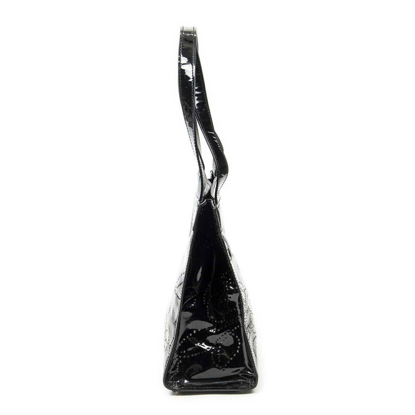 Chanel CC Perforated Camellia Tote Black Patent Leather — view 3