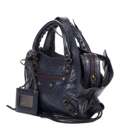 Balenciaga Neo Classic City Navy Damage Leather Shoulder Bag — view 2