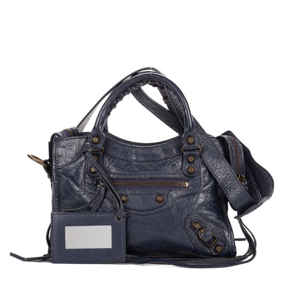 Balenciaga Neo Classic City Navy Damage Leather Shoulder Bag