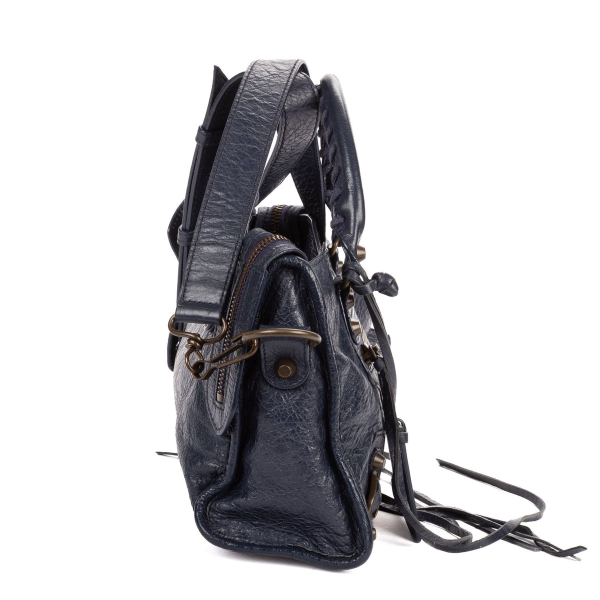Balenciaga Neo Classic City Navy Damage Leather Shoulder Bag — view 4