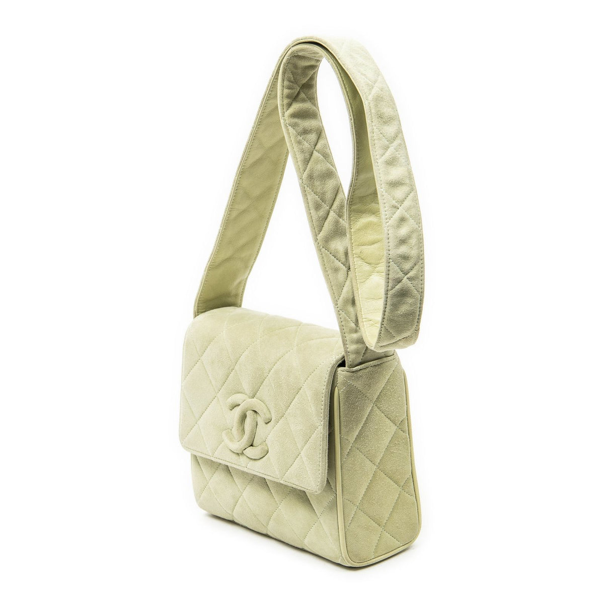 Chanel Mini CC Square Flap Bag Light Green Quilted Suede Leather — view 2
