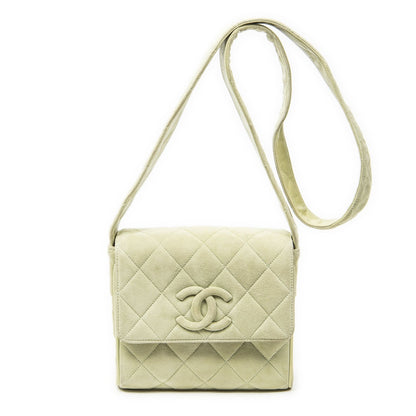 Chanel Mini CC Square Flap Bag Light Green Quilted Suede Leather