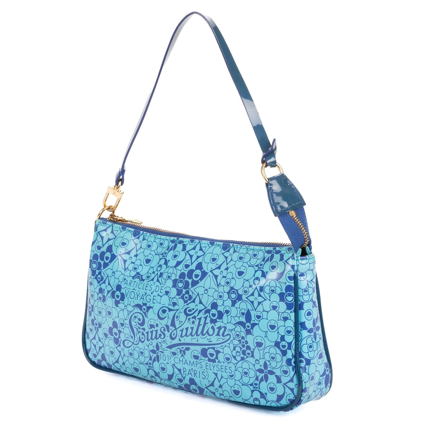 Louis Vuitton Limited Edition Takashi Murakami Cosmic Blossom Pochette Blue — view 2