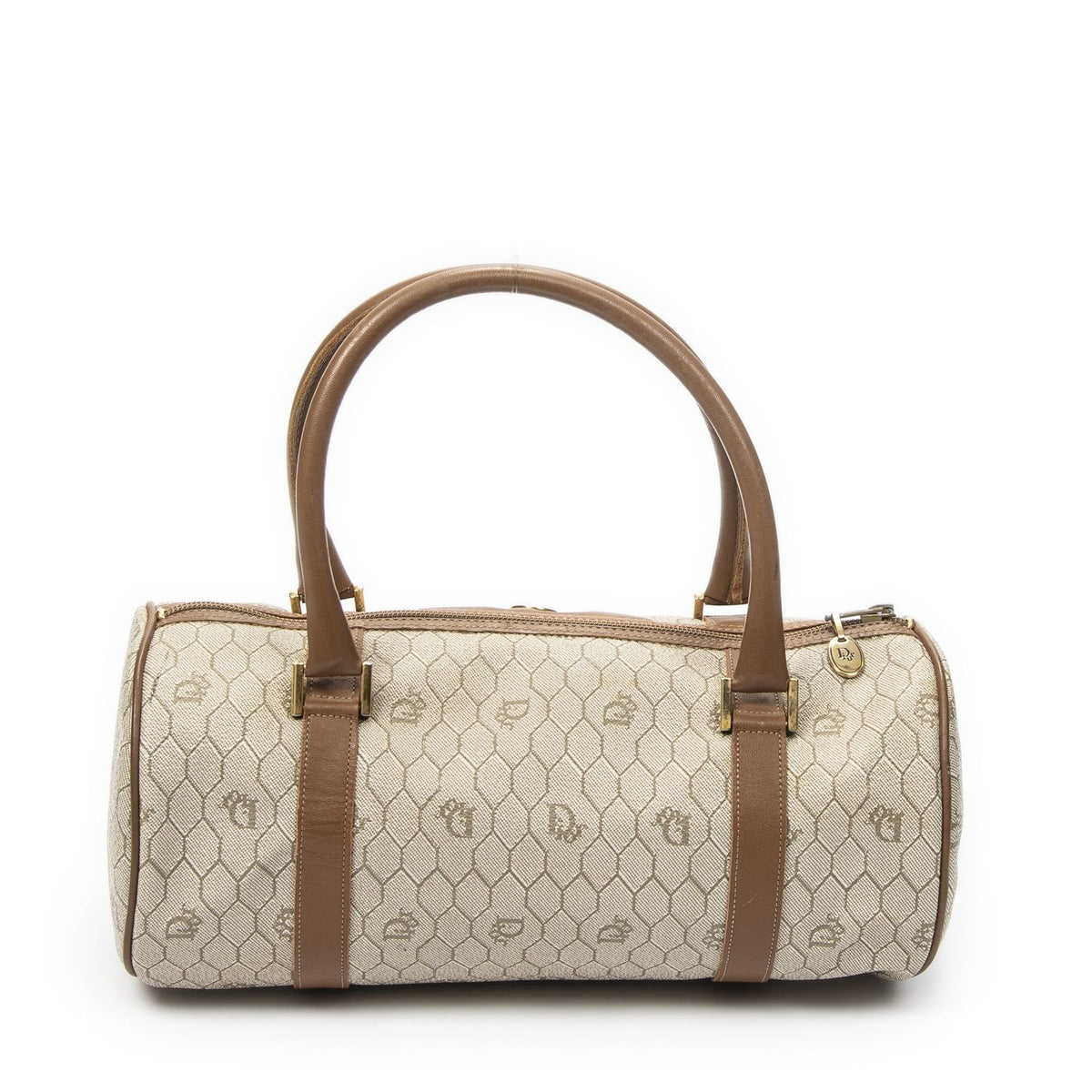 Dior Vintage Barrel Boston Brown Honeycomb Canvas Handbag — view 5