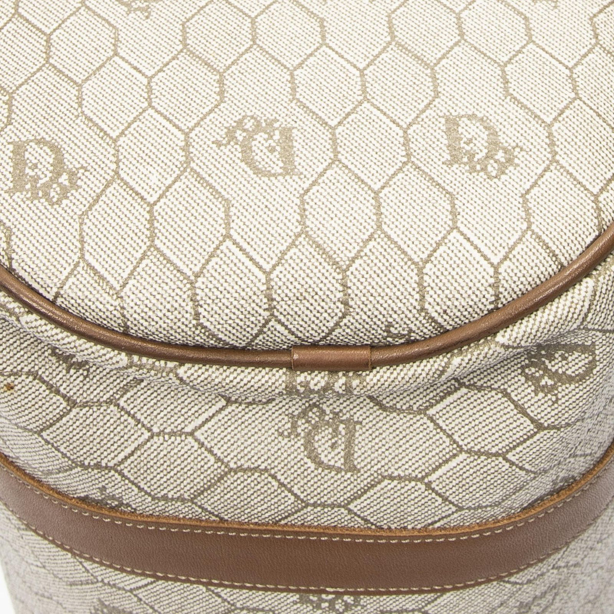 Dior Vintage Barrel Boston Brown Honeycomb Canvas Handbag — view 7