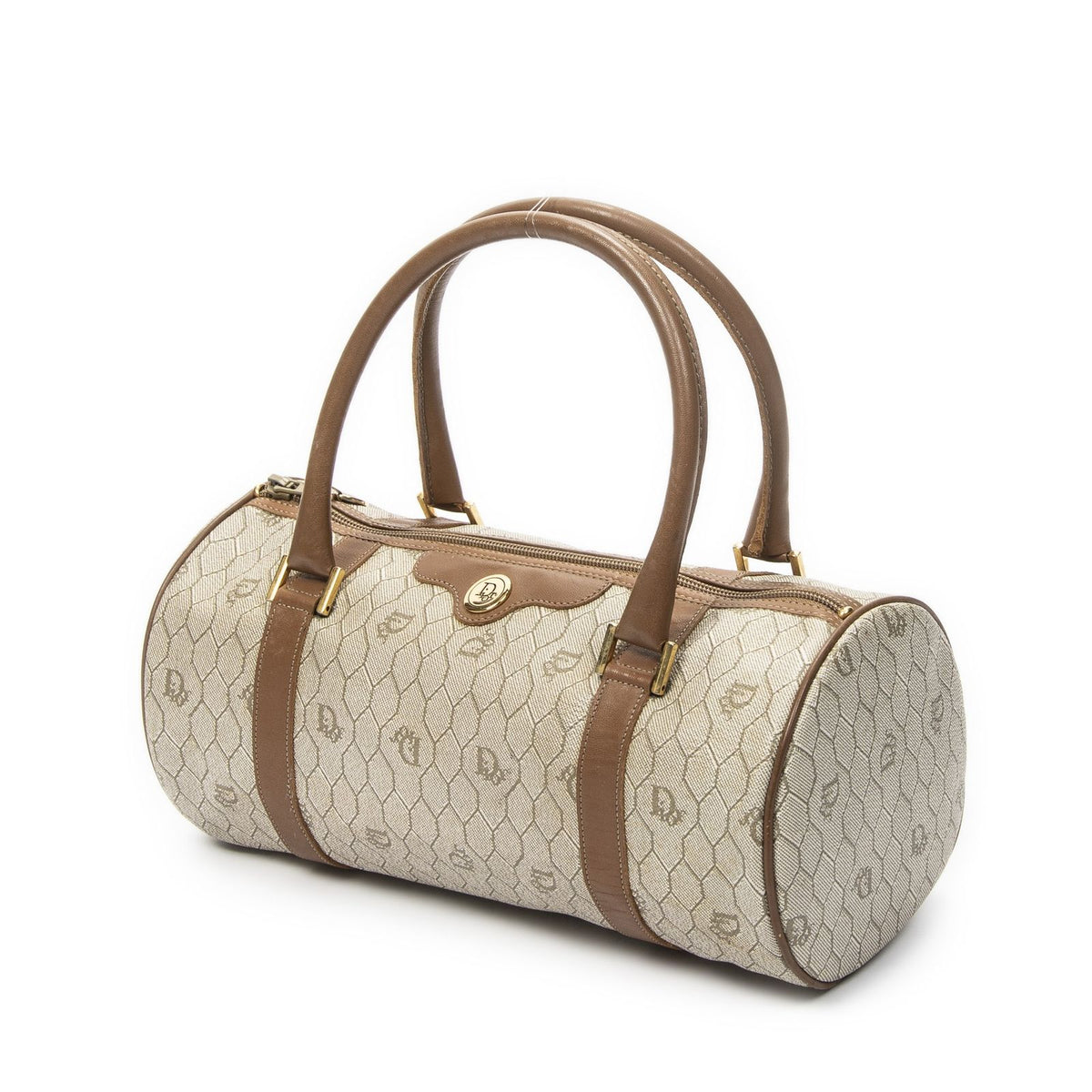 Dior Vintage Barrel Boston Brown Honeycomb Canvas Handbag — view 2