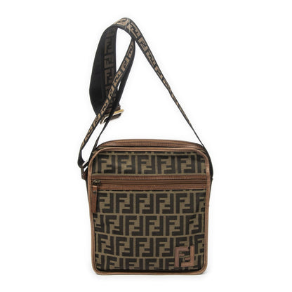 Fendi Square Flat Crossbody Brown Black Zucca Canvas