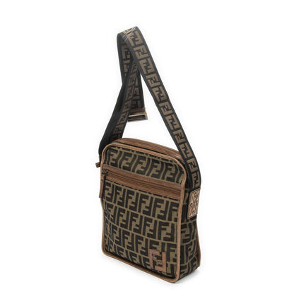 Fendi Square Flat Crossbody Brown Black Zucca Canvas — view 2