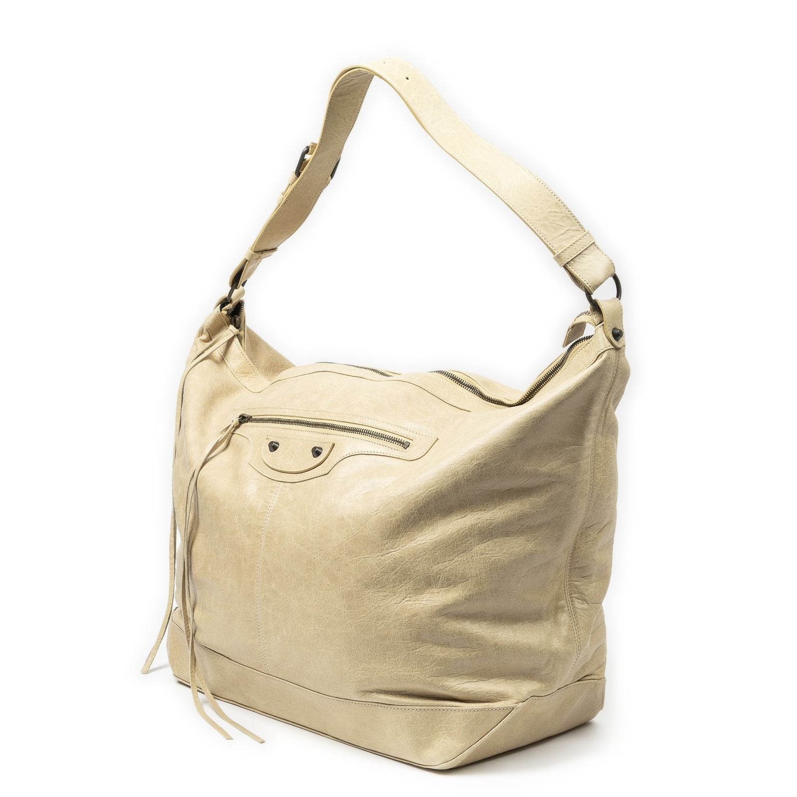 Balenciaga Courier Bag Beige Distressed Calfskin Leather — view 2