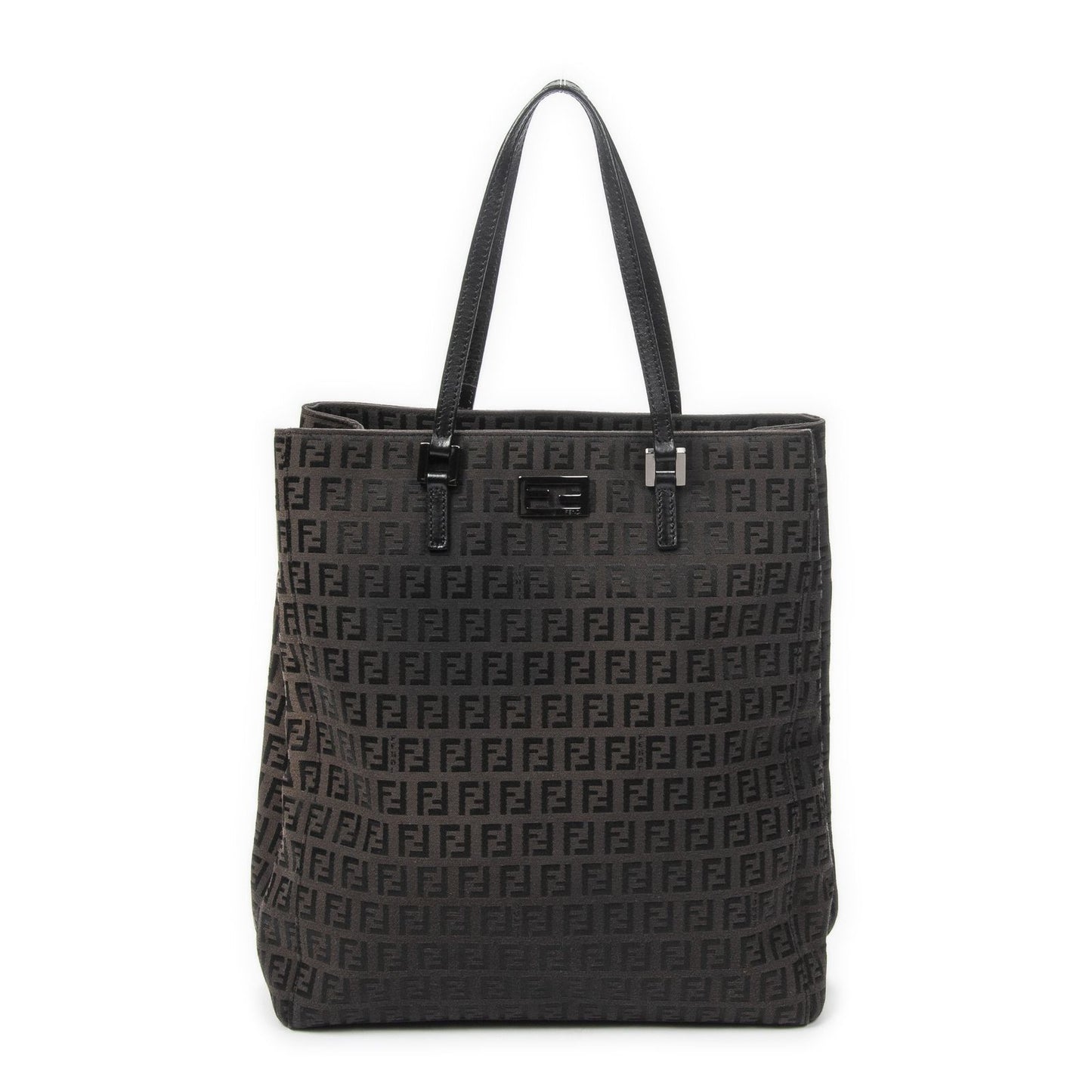 Fendi Vertical FF Slim Handle Tote Black Zucchino Canvas