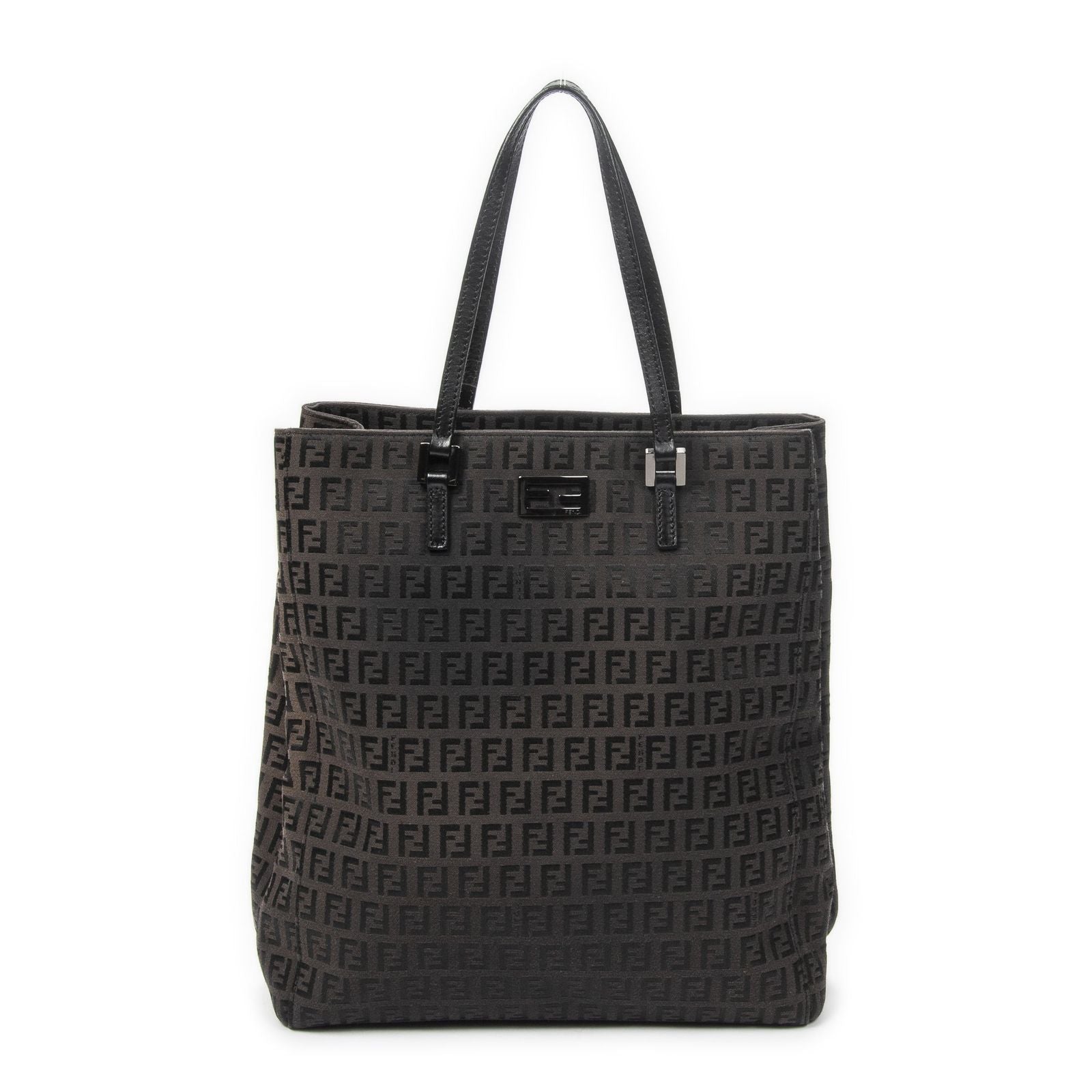 Fendi Vertical FF Slim Handle Tote Black Zucchino Canvas