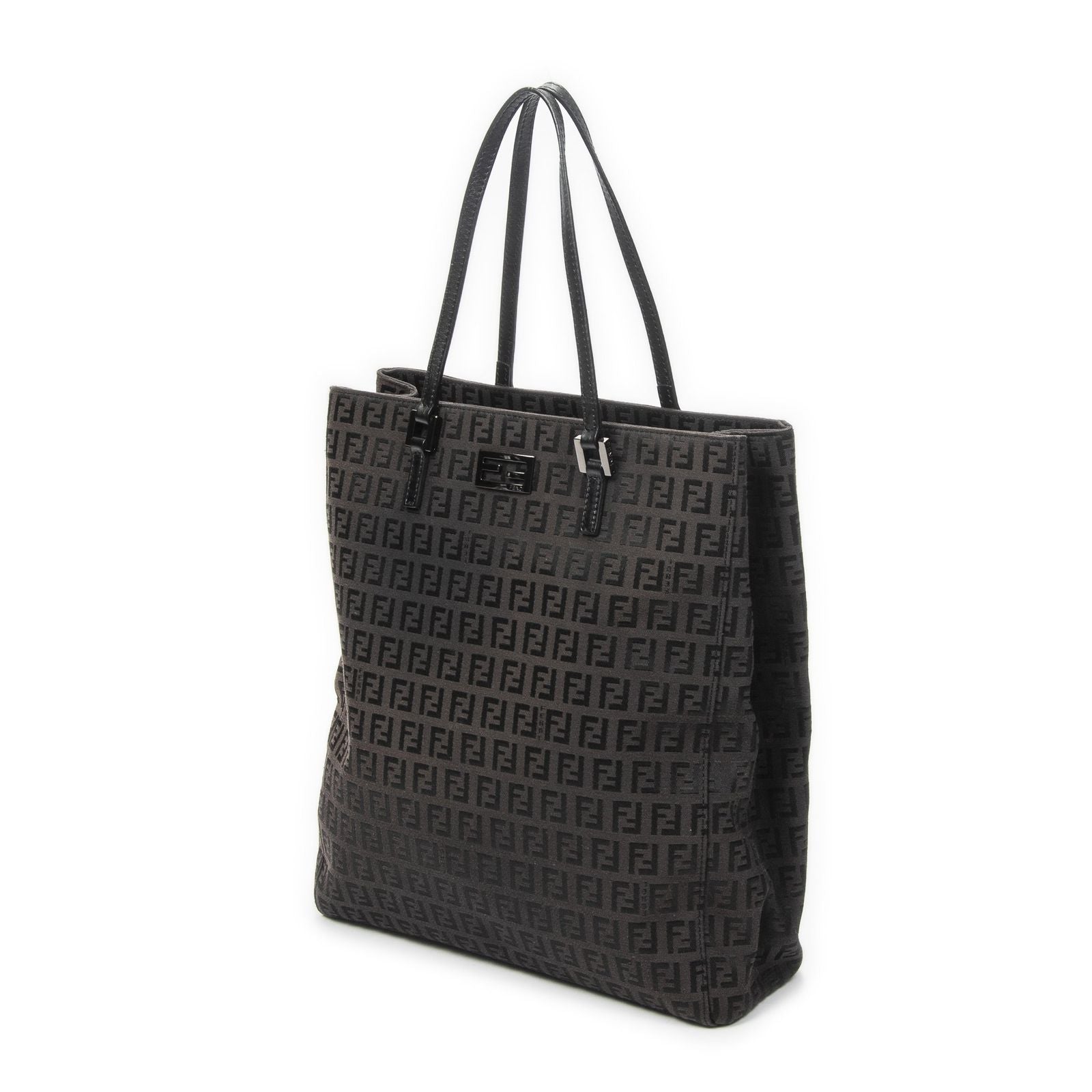 Fendi Vertical FF Slim Handle Tote Black Zucchino Canvas — view 2