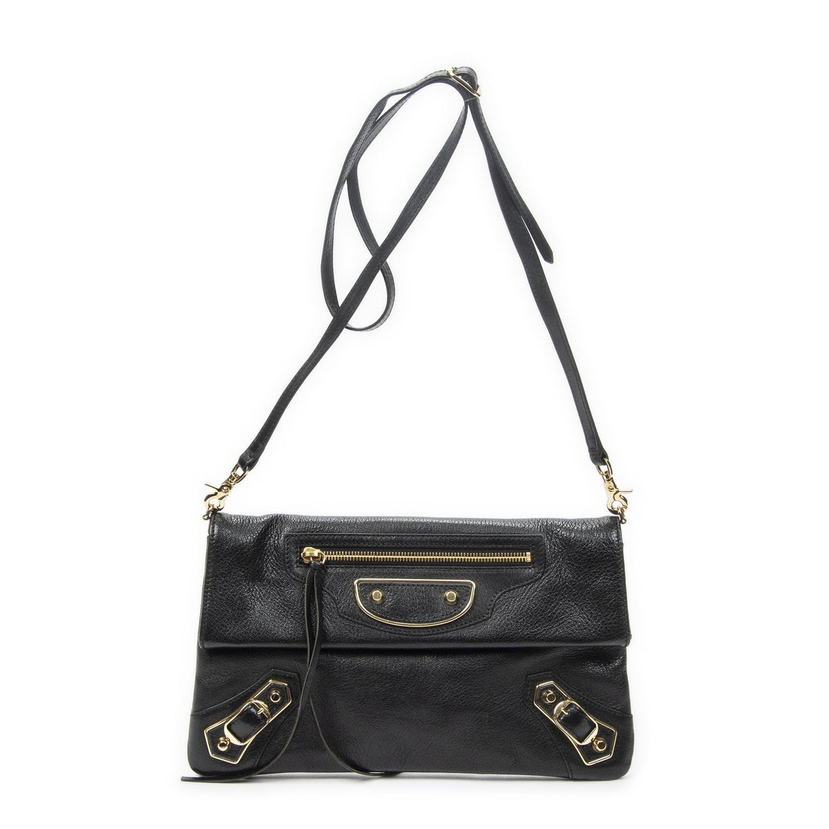 Balenciaga Metallic Edge Envelope Clutch Crossbody Black Grain Calfskin Leather
