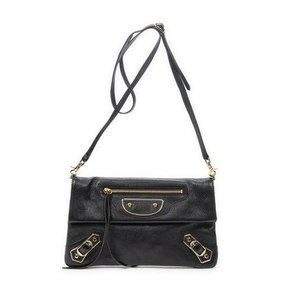 Balenciaga Metallic Edge Envelope Clutch Crossbody Black Grain Calfskin Leather