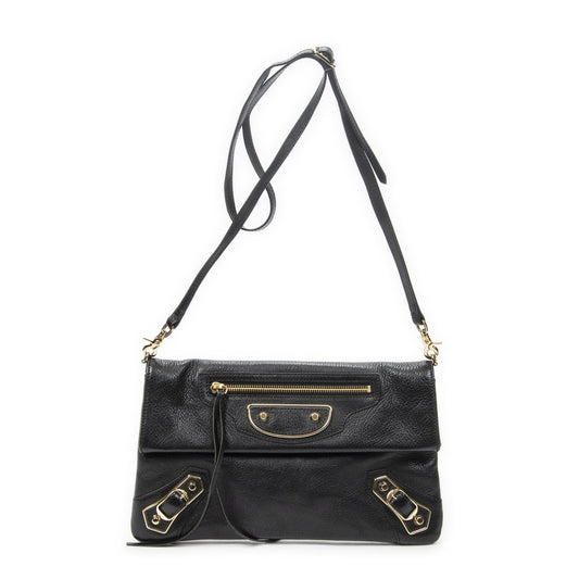 Balenciaga Metallic Edge Envelope Clutch Crossbody Black Grain Calfskin Leather