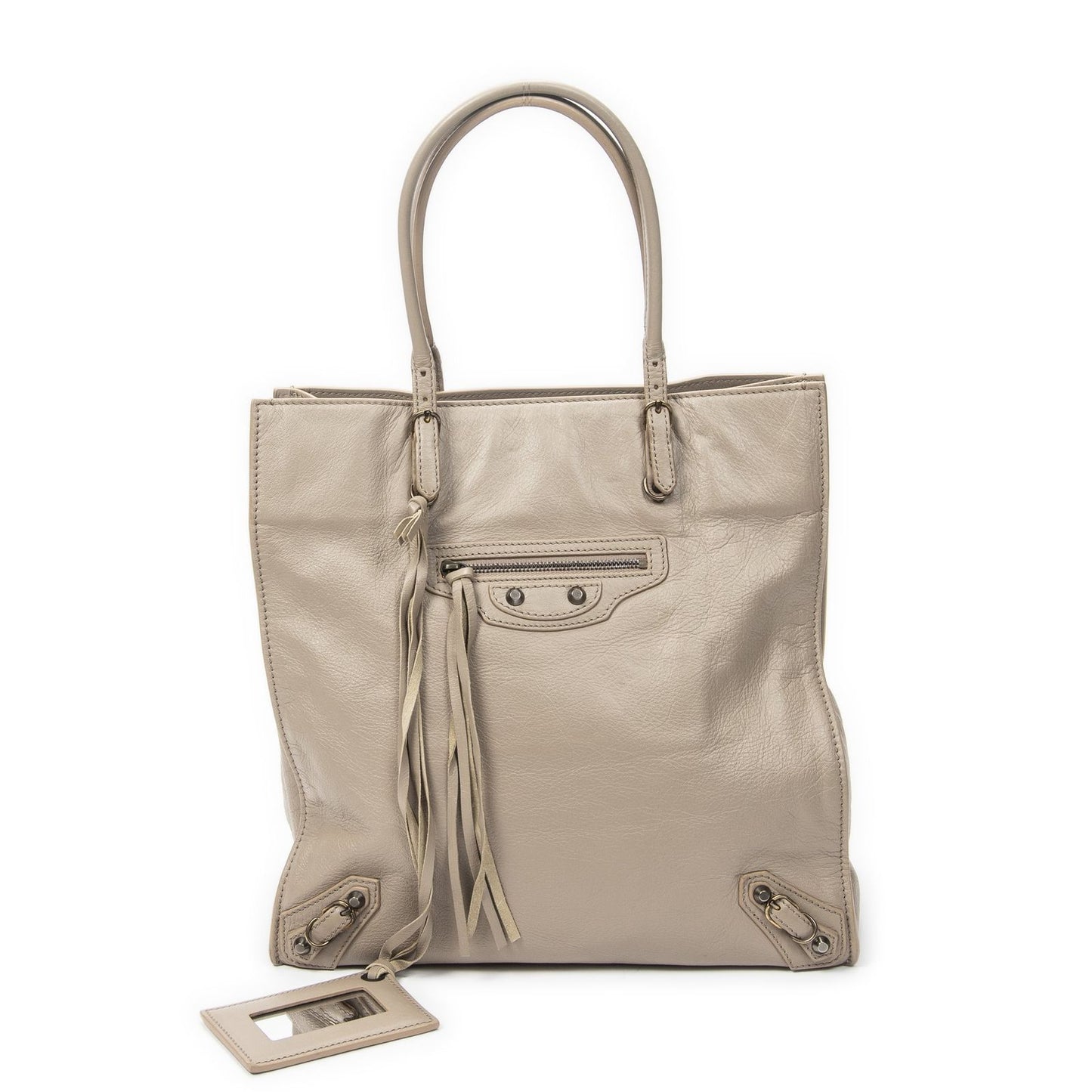 Balenciaga Papier A6 Zip Aroundtote Beige Distressed Calfskin Leather Shoulder