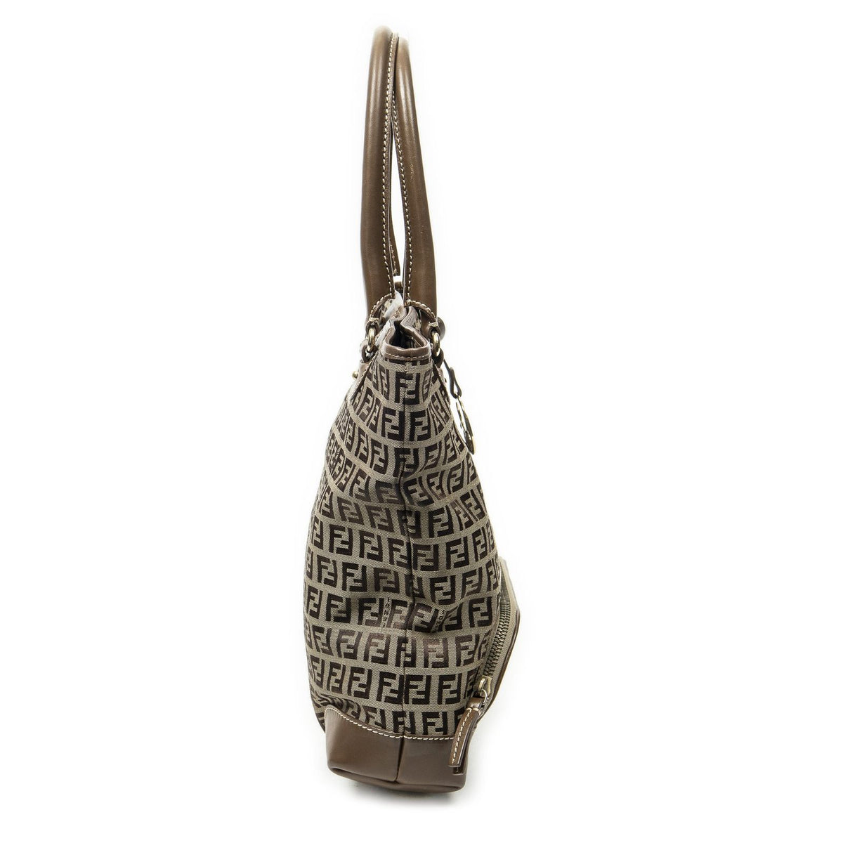Fendi Front Pocket Bucket Tote Brown Zucchino Canvas — view 4