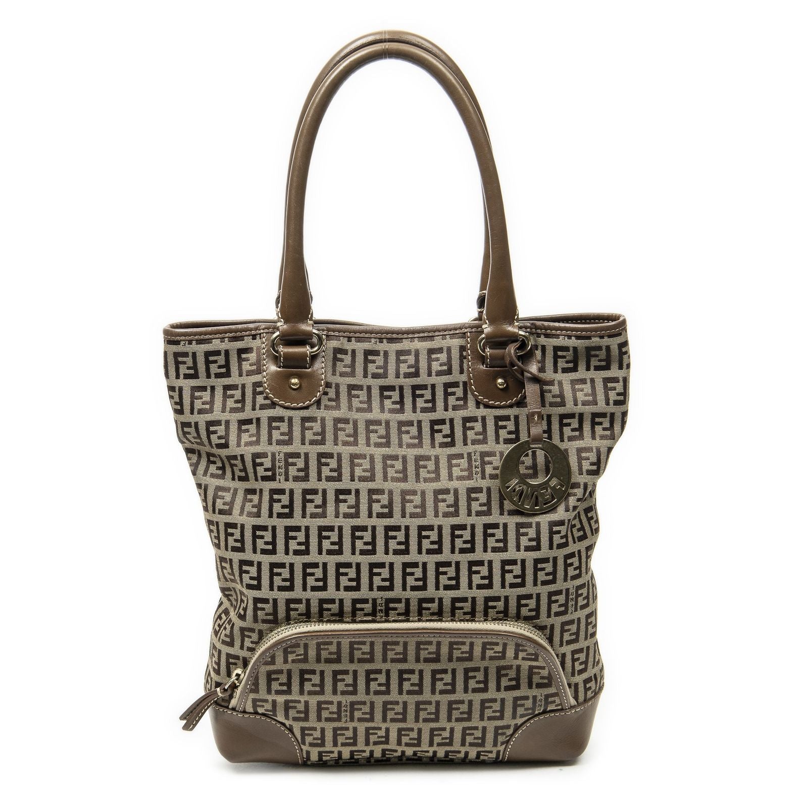 Fendi Front Pocket Bucket Tote Brown Zucchino Canvas
