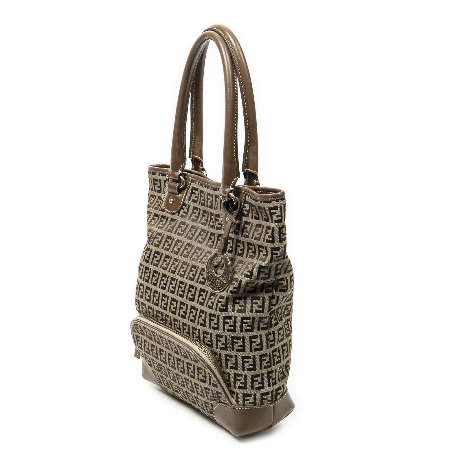 Fendi Front Pocket Bucket Tote Brown Zucchino Canvas — view 2