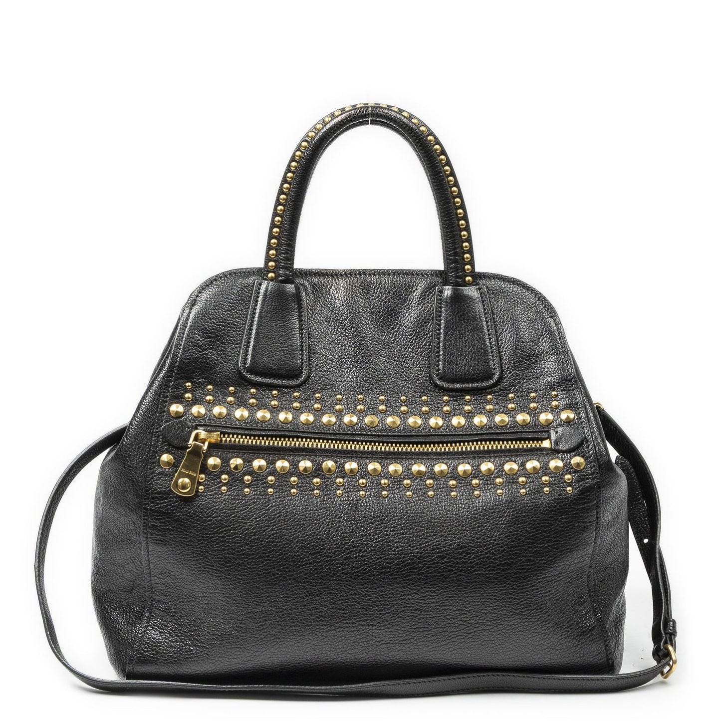 Miu Miu Studded Dome Top Handle Black Madras Leather Handbag — view 5