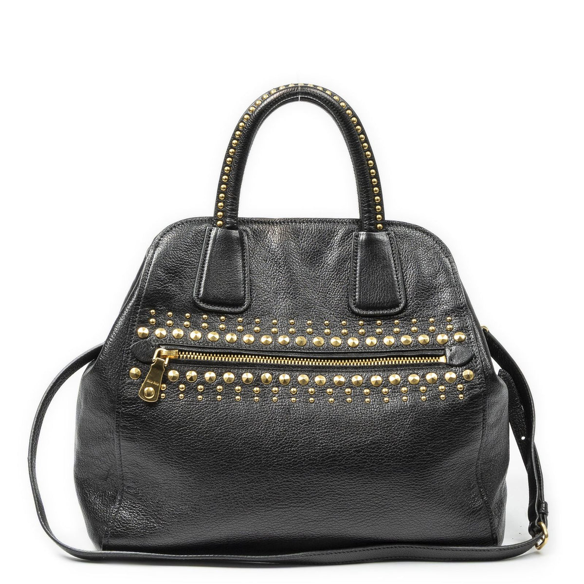 Miu Miu Studded Dome Top Handle Black Madras Leather Handbag — view 5